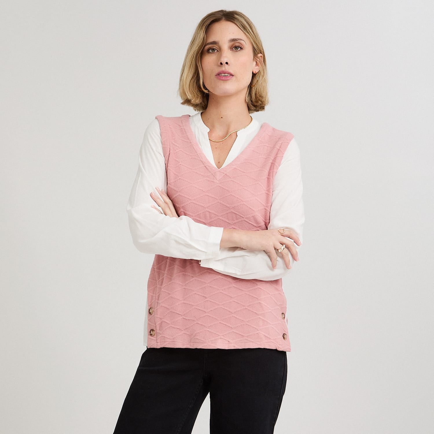 Polera Lanilla con Manga Blusa Rosado